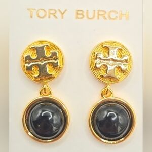Tory Burch Goldtone and Black Dangle Earrings New